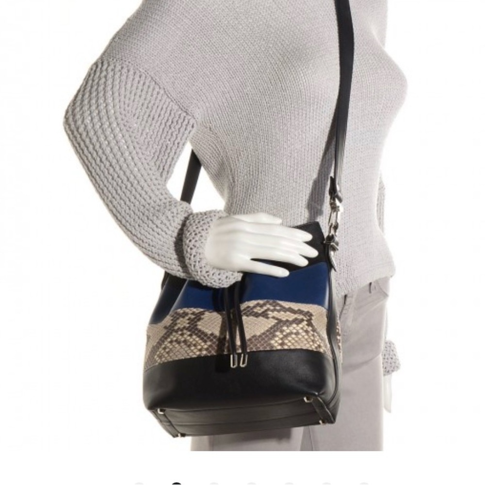 Proenza Schouler Smooth Leather Watersnake Patchwork Medium Bucket Bag Cadet